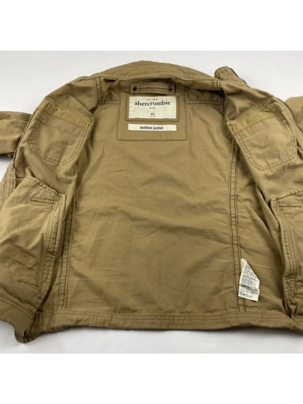 Abercrombie & Fitch Sentinel Military Jacket Kids Boys XL Khaki Tan Canvas Zip